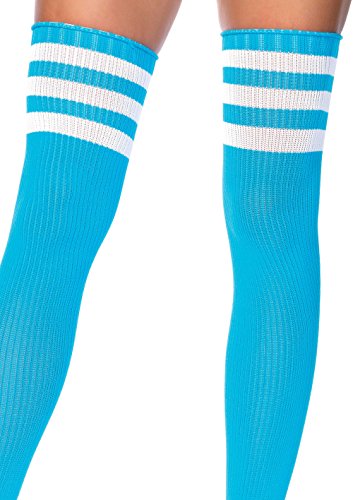 Leg Avenue Women's Athletic Three Striped Knee High Socks, Neon Blue, One Size