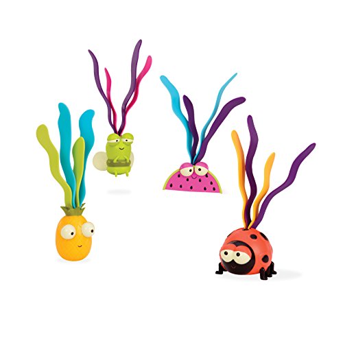 B. toys by Battat B. toys – Hippo Scoop-A-Diving Pool Toys - 1 Hippo Net and 4 Water Toys for Kids 3+ (5Piece), purple