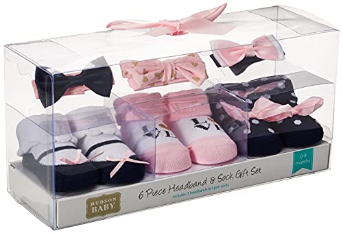 Hudson Baby Infant Girl Headband and Socks Giftset Navy Love, One Size