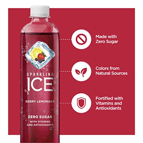 Sparkling Ice, Berry Lemonade Sparkling Water, Zero Sugar Flavored Water, with Vitamins and Antioxidants, Low Calorie Beverage, 17 fl oz Bottles (Pack of 12)