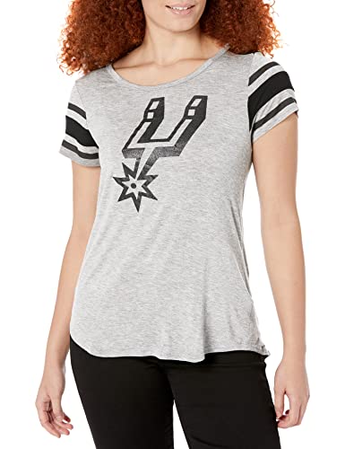Ultra Game NBA San Antonio Spurs Womens Box Out Varsity Stripe Tee Shirt, Heather Gray, Medium