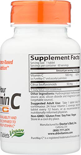 Doctor's Best 12-Hour Vitamin C 500mg with PureWay-C, Supports Immune System, Potent Antioxidant 60 Tablets