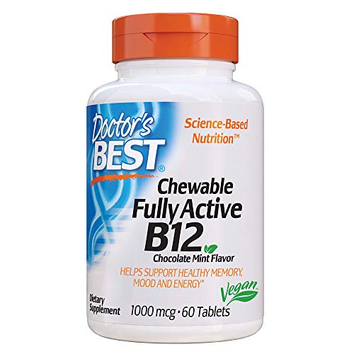 Doctor's Best Chewable Fully Active B12 Chocolate Mint Flavor, Memory, Mood, Circulation and Well-Being, 1,000mcg, 60 Tablets