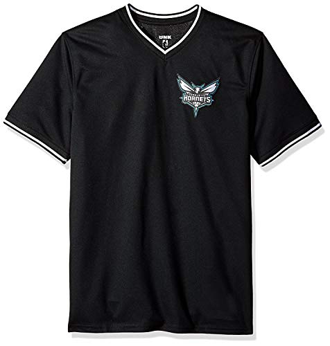 Ultra Game NBA Charlotte Hornets Mens Jersey V-Neck Mesh Short Sleeve Tee Shirt, Black, Small