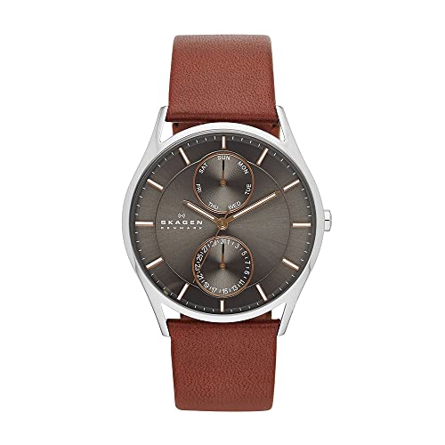 Skagen Men's Holst Quartz Analog Stainless Steel and Leather Watch, Color: Brown Leather (Model: SKW6086)