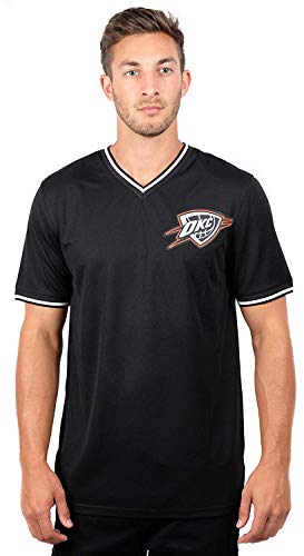Ultra Game NBA Oklahoma City Thunder Mens Jersey V-Neck Mesh Short Sleeve Tee Shirt, Black, Large