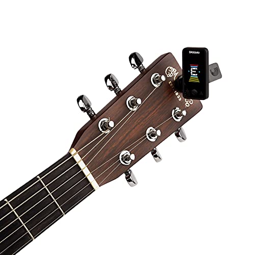 D'Addario Accessories Guitar Tuner - Eclipse Headstock Tuner - Clip On Tuner for Guitar - Great for Acoustic Guitars and Electric Guitars - Quick and Accurate Tuning - Black
