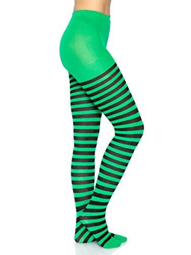 Leg Avenue Women's Nylon Striped Tights, Black/Green, One Size