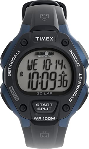 Timex Men's T5H591 Ironman Classic 30 Full-Size Black/Blue Resin Strap Watch