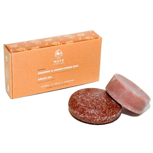 Argan Oil Shampoo And Conditioner Bar Set - 100% Vegan And Plastic Free Shampoo And Conditioner with Essential Oil - Handmade In The USA.