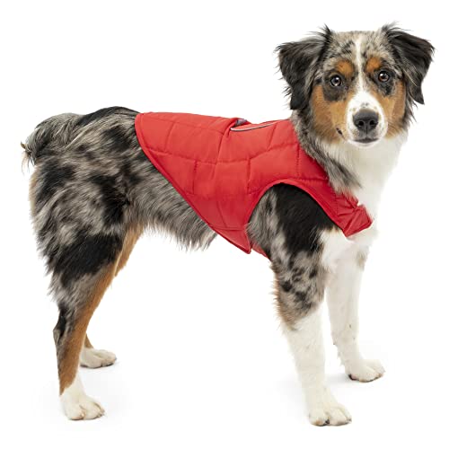 Kurgo Loft Dog Jacket - Reversible Fleece Winter Coat - Cold Weather Protection - Wear With Harness Or Additional Layers - Reflective Accents, Leash Access, Water Resistant - Chili Red/Charcoal, S