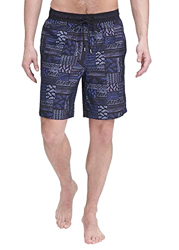 Kirkland Signature Men's Elastic Waistband Mesh Lined Swim Short Trunk (Navy/Patchwork, Medium)