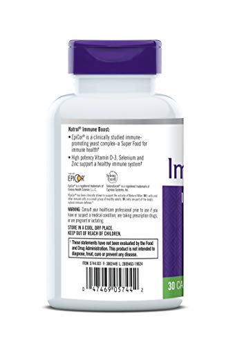 Natrol Immune Boost Capsules, Immune Support, Made with EpiCor Clinically Tested, Includes Vitamins C, D3, Selenium and Zinc, 30 Count