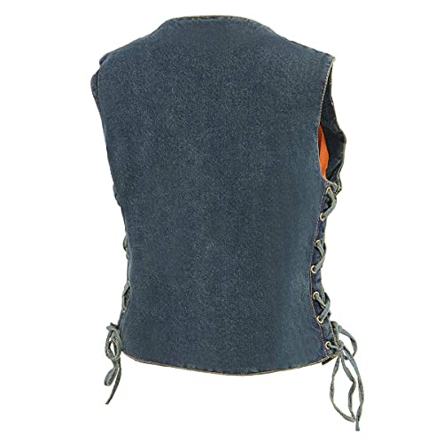 Milwaukee Leather MDL4020 Women's Classic Blue ‘6 Pocket’ Side Lace Denim Vest - 2X-Large