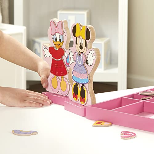 Melissa and Doug Disney Minnie Mouse and Daisy Duck Magnetic Dress-Up Wooden Doll Pretend Play Set (40+ pcs) - Toys, Dress Up Dolls For Preschoolers And Kids Ages 3+
