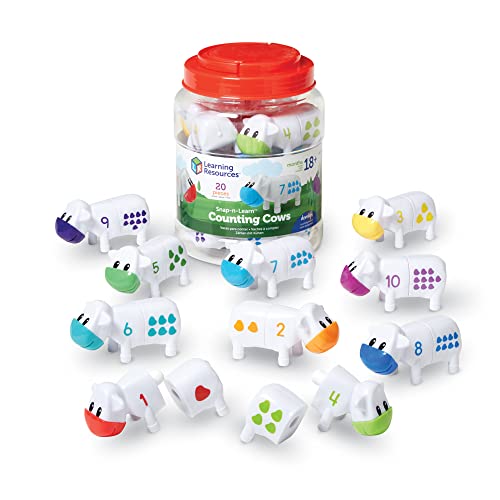 Learning Resources Snap-n-Learn Counting Cows Toy Set,Develops Color Recognition, Counting and Sorting Set, Farm Animals, 20 Pieces, Ages 18+ months