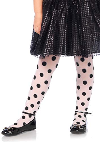 Leg Avenue girls Children's Polka Dot Tights Hosiery, White/Black, Large US
