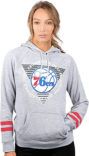 Ultra Game NBA Philadelphia 76ers Womens Soft Fleece Pullover Hoodie Sweatshirt With Varsity Stripe, Heather Gray, Small