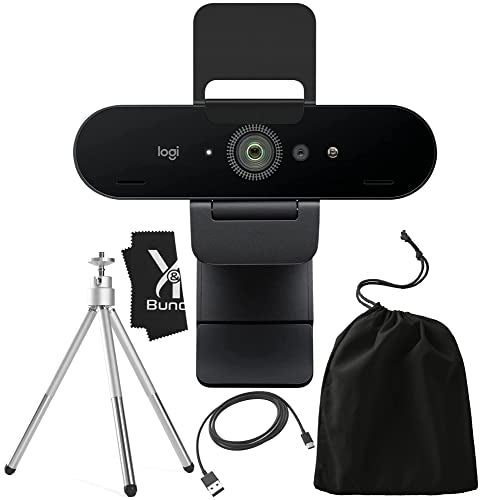 YandR Bundles Logitech Brio 4K HD Webcam with Microphone for Desktop with Tripod and Universal Mount - Logitech Webcam USB Computer Camera - Ultra Pro Wide Angle Webcam Streaming for Meetings and Gaming