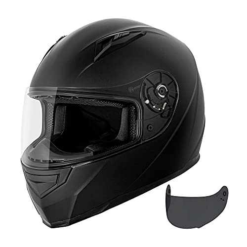 VCAN VX Lightweight Full Face Motorcycle Street Bike Helmet with Extra Tinted Visor DOT and ECE 22.05 Approved (Matte Black, X-Large)