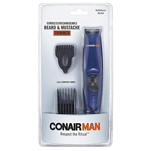 ConairMAN Mustache and Beard Trimmer for Men, Battery Powered Facial Hair Trimmer Grooming Kit, Blue