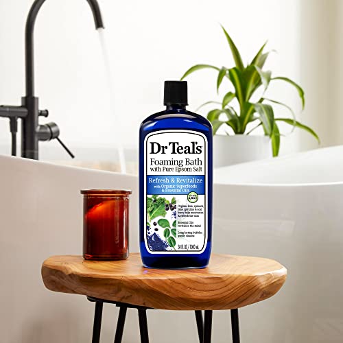 Dr Teal's Foaming Bath with Pure Epsom Salt, Refresh and Revitalize with Vitamins A, B and C, 34 fl oz (Pack of 4) (Packaging May Vary)