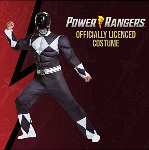 Disguise Men's Black Ranger Classic Muscle Adult Costume, L/XL (42-46)
