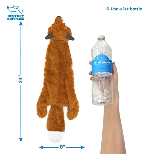 Best Pet Supplies 2-in-1 Stuffless Squeaky Dog Toys with Soft, Durable Fabric for Small, Medium, and Large Pets, No Stuffing for Indoor Play, Holds a Plastic Bottle - Fox, Large