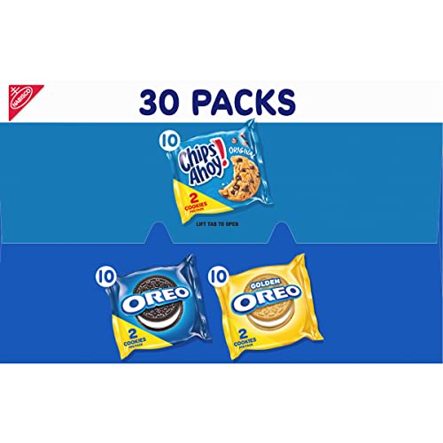 Nabisco Sweet Treats Cookie Variety Pack OREO, OREO Golden and CHIPS AHOY!, 30 Snack Packs (2 Cookies Per Pack)