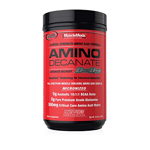 MuscleMeds Amino DECANATE, Intra, Post Workout Drink, Full Spectrum Amino Acid Complex, Leucine, Muscle Recovery, Fruit Punch, 30 Servings