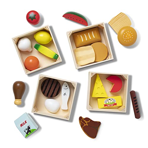 Melissa and Doug Food Groups - 21 Wooden Pieces and 4 Crates, Multi - Play Food Sets For Kids Kitchen, Pretend Food, Toy Food For Toddlers And Kids Ages 3+