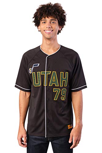 Ultra Game NBA Utah Jazz Mens Mesh Button Down Baseball Jersey Tee Shirt, Black, Large