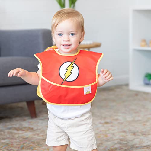Bumkins Bibs, DC Comics The Flash, Baby Bibs for Girl or Boy, SuperBib with Cape, Baby and Toddler Bib for 6-24 Months, Baby Bib for Eating, Feeding Bib, Waterproof Fabric