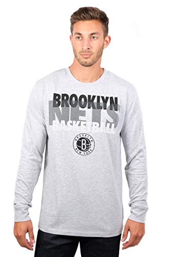 Ultra Game NBA Brooklyn Nets Mens Supreme Long Sleeve Pullover Tee Shirt, Heather Gray, Small