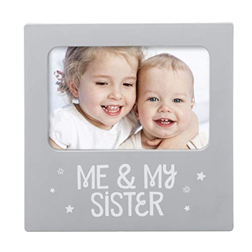 Tiny Ideas Me and My Sister Sentiment Keepsake Frame, Gift For Siblings, Baby Picture Frames, 4' x 6' Photo Insert, Gray
