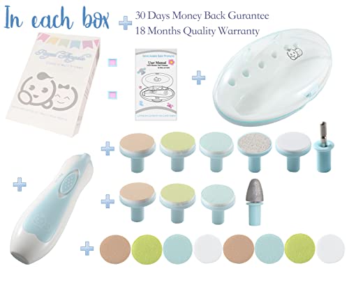 Baby Nail Clippers 20 in 1 by Royal Angels Baby | Safe Electric Baby Nail Trimmer, Baby Nail File Kit, Additional Replacement Heads, Newborn Toddler Toes and Fingernails, Trim and Polish (Blue)