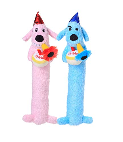 Multipet's 12-Inch Happy Birthday Loofa Dog Toy, 1 Count (Colors May Vary) for All Breed Sizes
