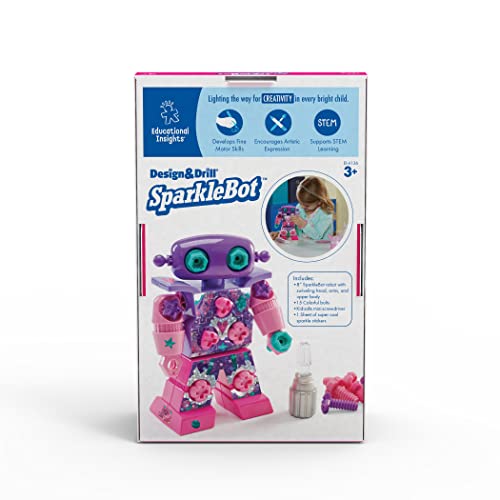 Educational Insights Design and Drill Sparklebot Robot Toy, 23-Piece Set, Kids Drill Sets, STEM Toys, Gift for Kids Ages 3+