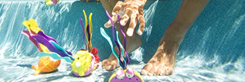 B. toys by Battat B. toys – Hippo Scoop-A-Diving Pool Toys - 1 Hippo Net and 4 Water Toys for Kids 3+ (5Piece), purple