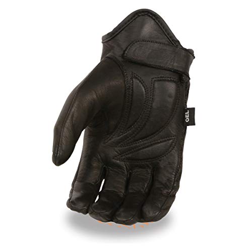Milwaukee Leather MG7570 Men's ‘Reflective Skull’ Black Leather Gloves with Gel Palm - Medium