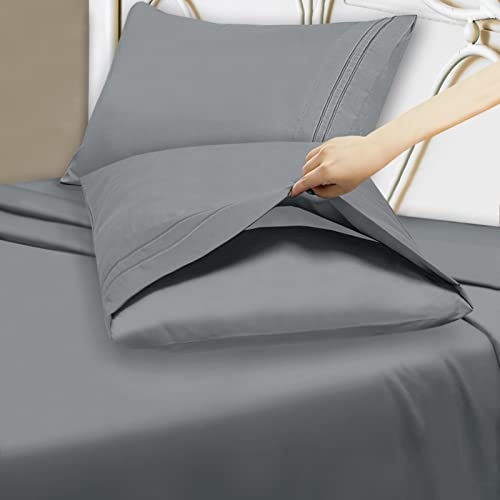 Mejoroom Twin Sheet Set - Kids Sheet and Pillowcase Sets - Hotel Luxury Twin Sheets for Boys Girls -Deep Pocket Fitted Sheet,Hypoallergenic,Wrinkleand Breathable,Fade Resistant - 3 Piece(Twin,Grey)