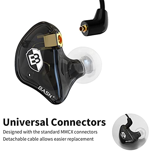 BASN Bsinger PRO in Ear Monitor Headphones for Musicians, Dynamic Driver Noise Isolating Earphones with 2 Detachable MMCX Cables (Black)