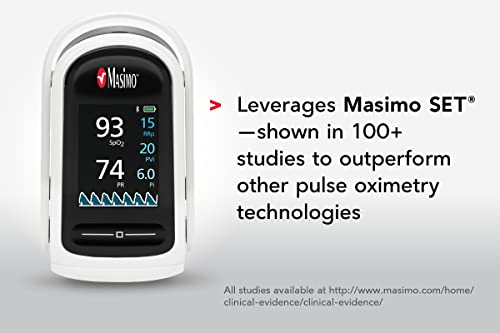 Masimo MightySat Fingertip Pulse Oximeter with Bluetooth, Monitor Blood Oxygen Saturation and Breath per Minute, OLED Screen, Touchpad, Long Battery Life