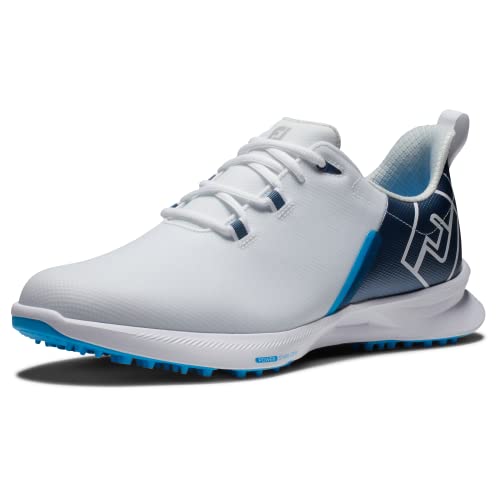 FootJoy Men's FJ Fuel Sport Golf Shoe, White/Navy/Blue, 10