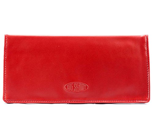 Big Skinny Women's Executive Leather Bi-Fold Checkbook Slim Wallet, Holds Up to 40 Cards, Red