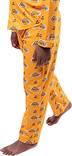 Ultra Game NBA Los Angeles Lakers Youth 2 Piece Soft Tee Shirt and Lounge Pants Sleepwear Loungewear Pajama Set, Team Color, 10/12