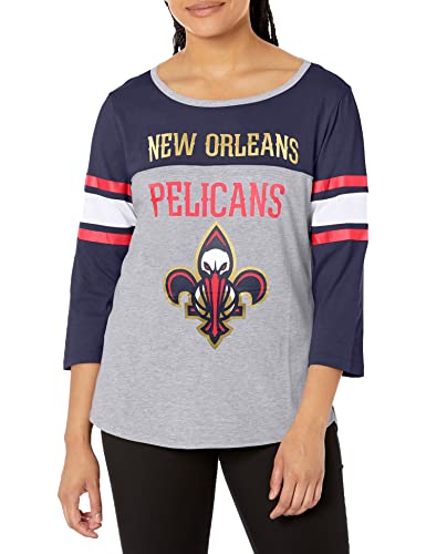 Ultra Game NBA New Orleans Pelicans Womens T-Shirt Raglan Baseball 3/4 Long Sleeve Tee Shirt, Heather Gray, Medium