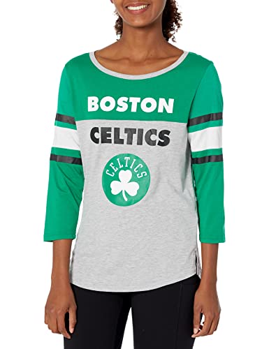 Ultra Game NBA Boston Celtics Womens T-Shirt Raglan Baseball 3/4 Long Sleeve Tee Shirt, Team Color, Large