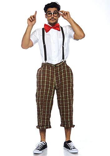 Leg Avenue mens 4pc.nerdy Ned,plaid Pants, Suspenders, Bow Tie, Glasses Adult Sized Costumes, Brown, Small US