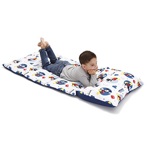 Disney Mickey Mouse Padded Toddler Easy Fold Nap Mat With Attached Pillow Case - Navy, Light Blue, 1 Count (Pack of 1)